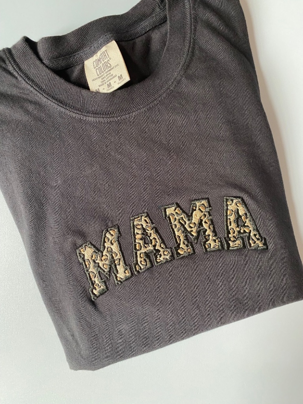 Embroidered leopard print MaMa Cotton comfort colors Tshirt - Picture 3 of 10